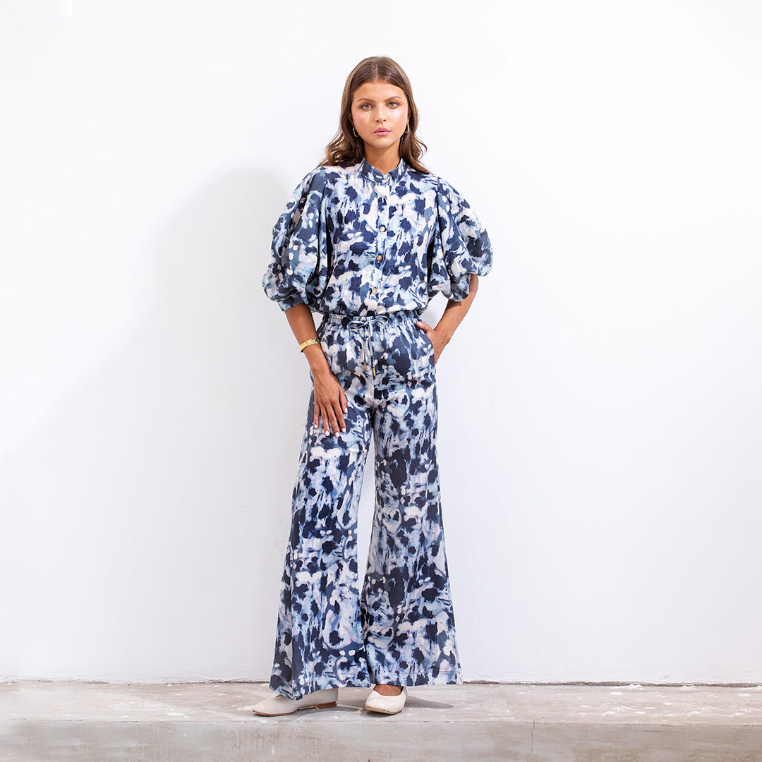 Ara Pant Blue Batik Linen