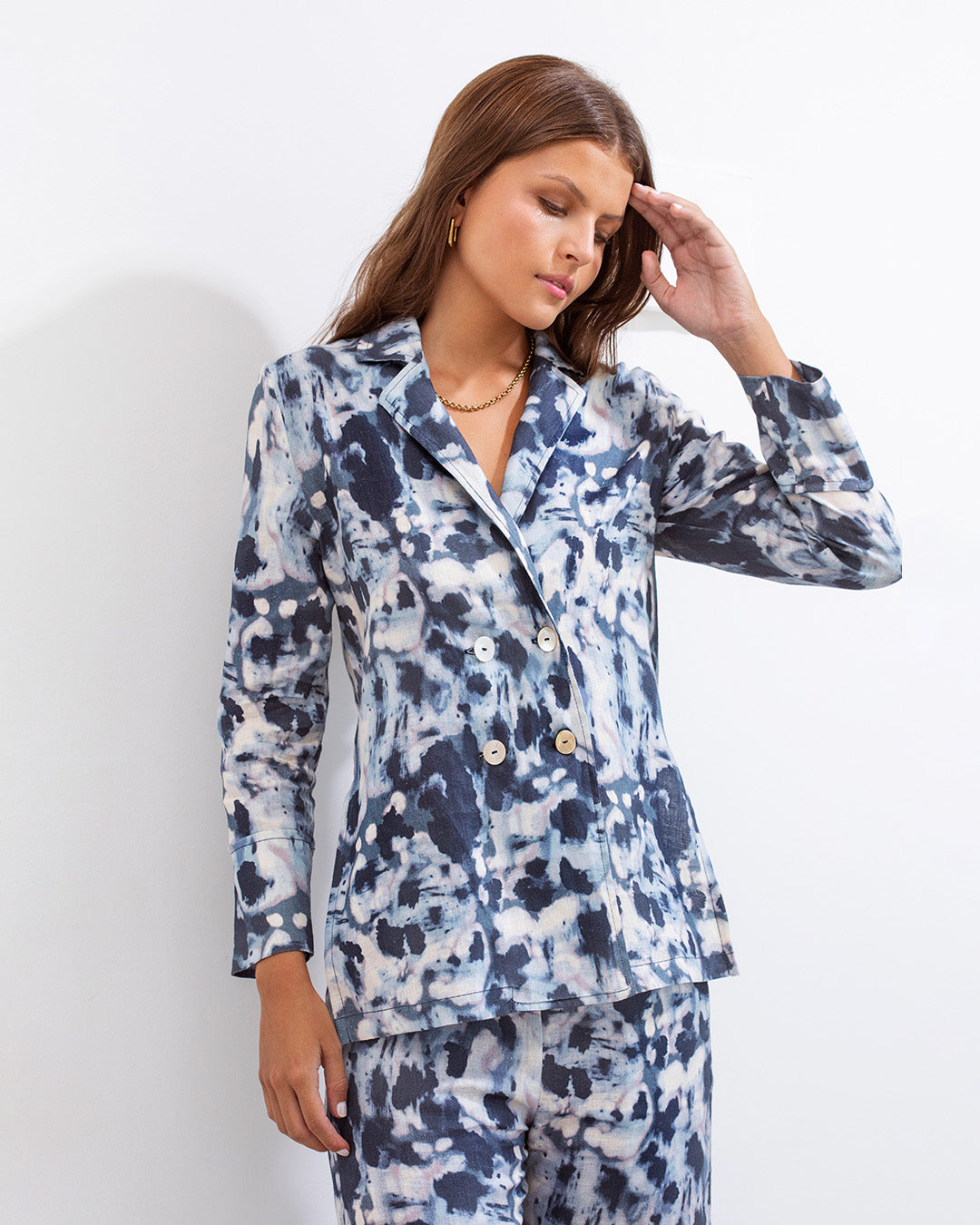 Zaira Blazer Blue Batik Linen