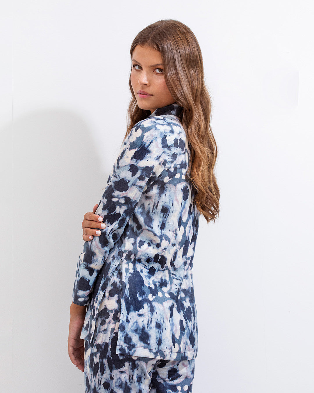Zaira Blazer Blue Batik Linen