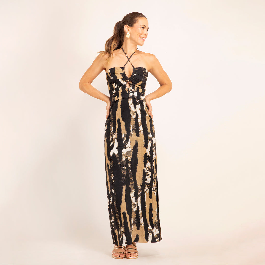 Vestido Diana Lino Batik Negro