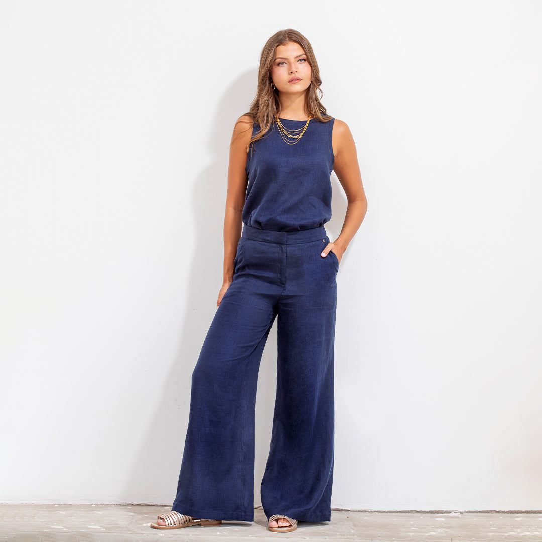 Pilar Pant Blue Linen