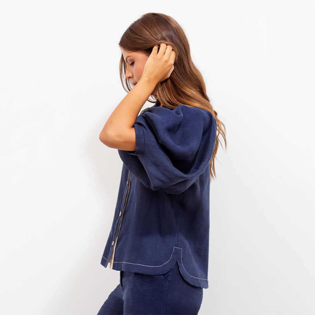 Gerald Shirt Blue And Beige Linen