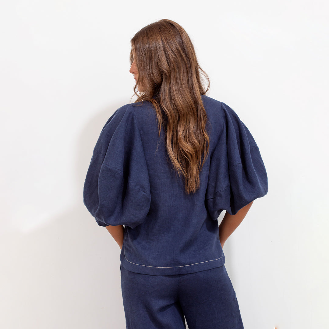 Gerald Shirt Blue And Beige Linen