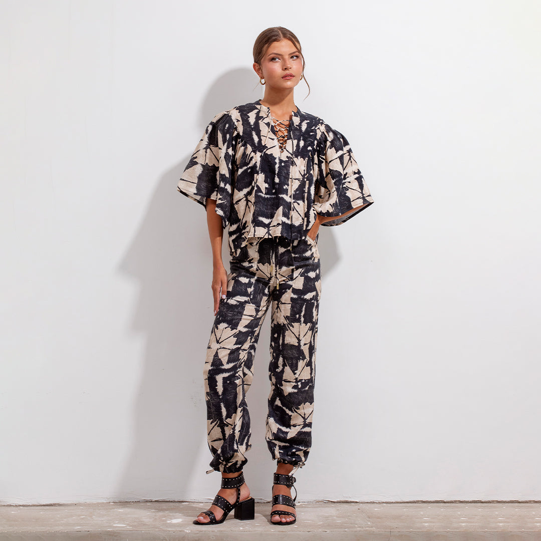 Isa Pant New Black Batik Linen