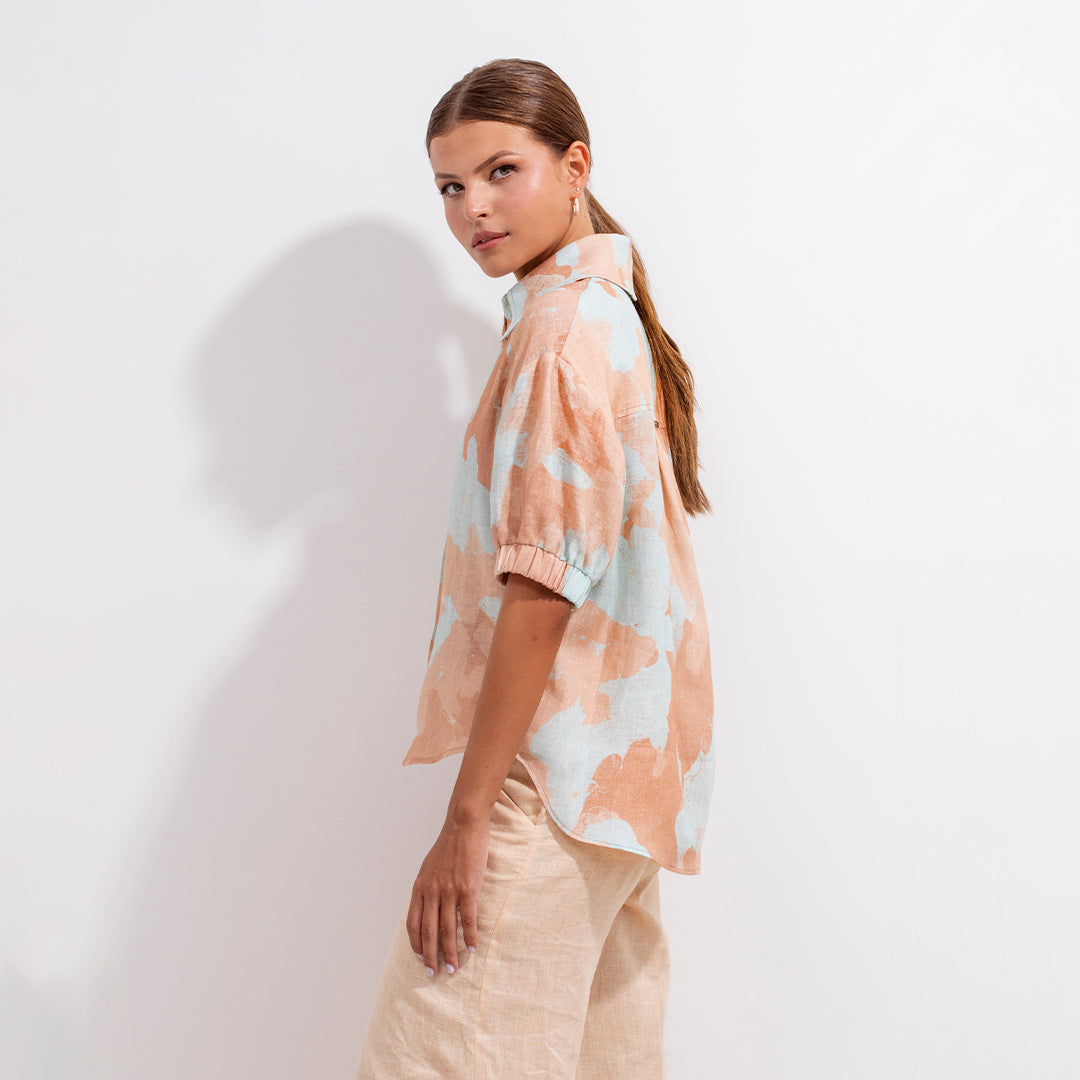Mar Shirt Aqua Acuarela Linen