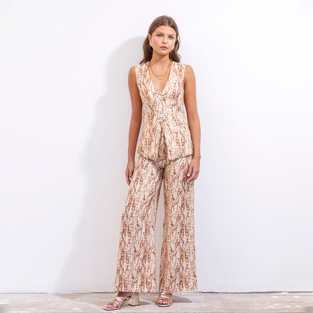 Pilar Pant Beige Print Linen
