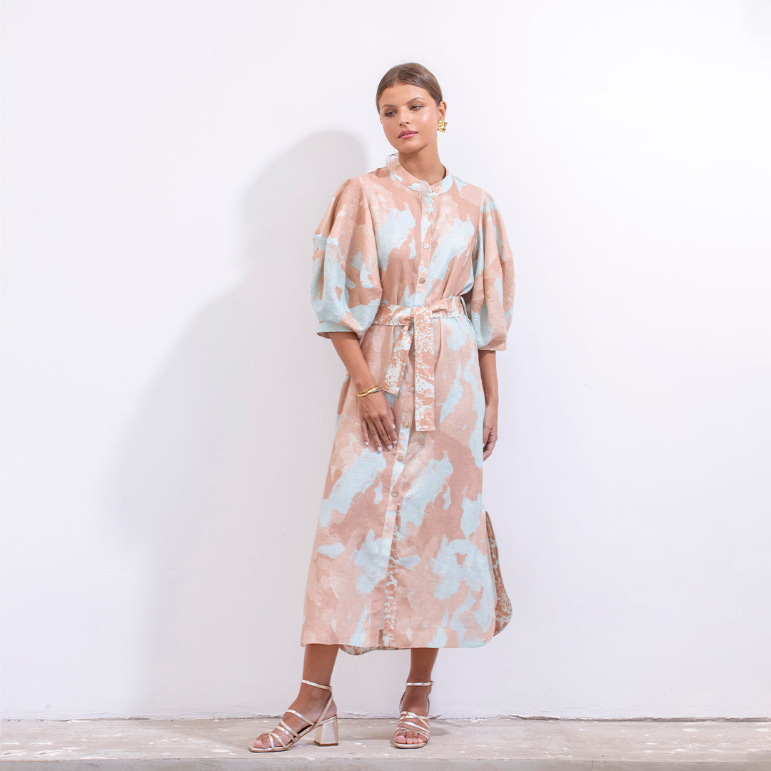 Gerald Dress Acqua Acuarela Linen