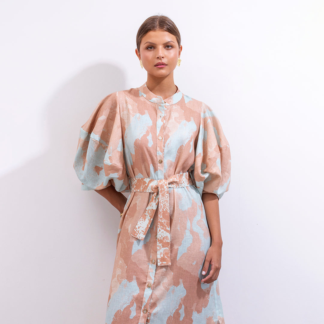 Gerald Dress Acqua Acuarela Linen