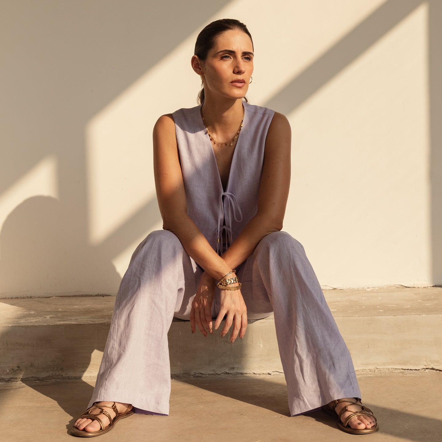 Coffee Vest in Lavender Linen