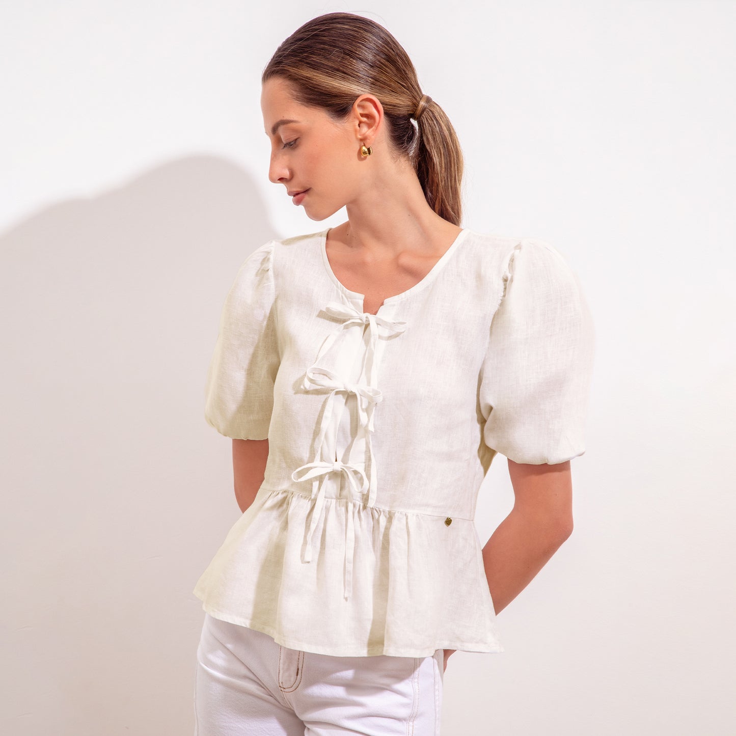 Bow Blouse Sand Linen