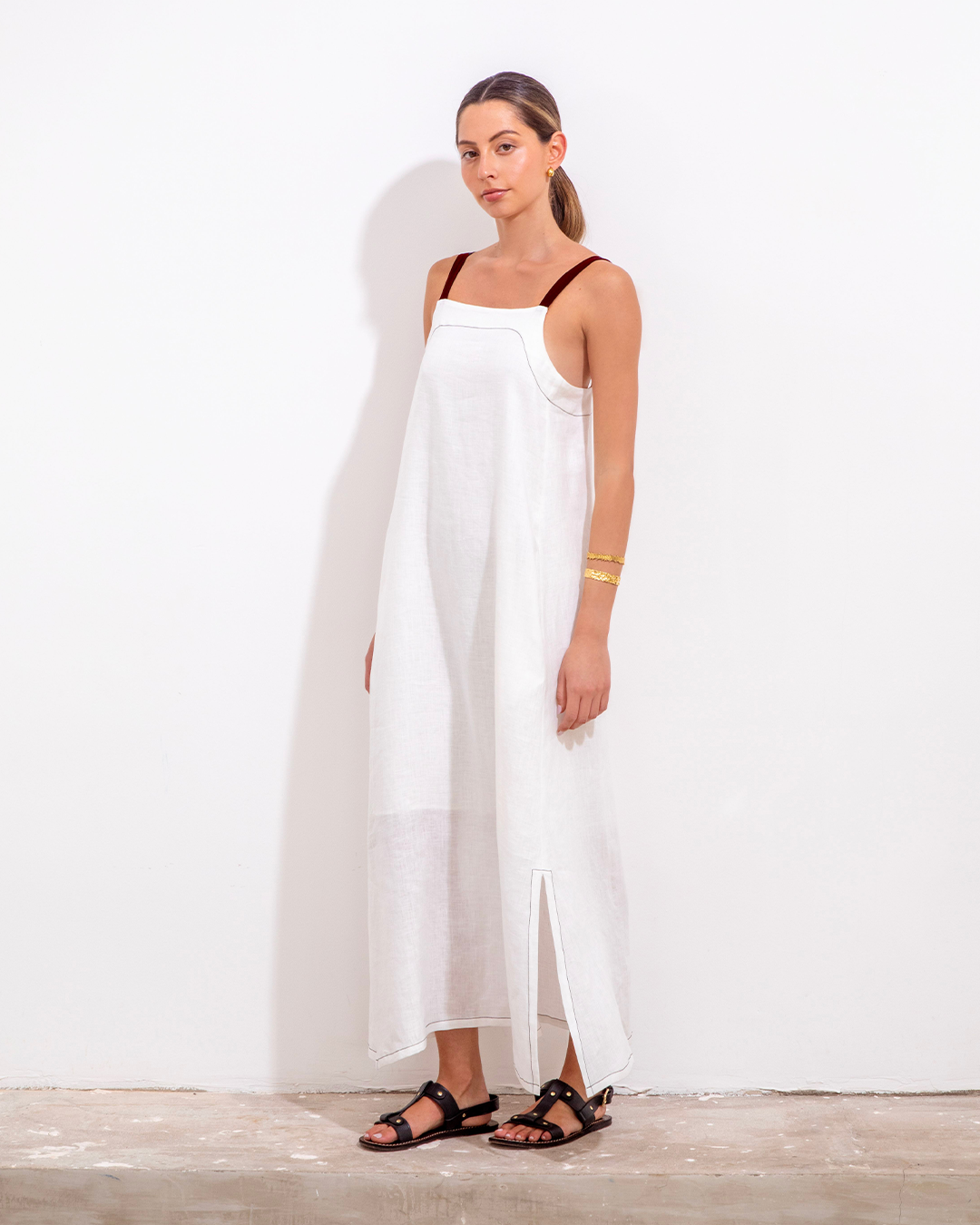 Teresita Dress Off White & Chocolate Linen