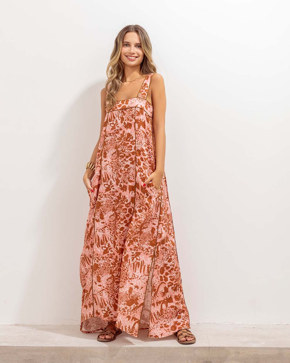 Belen Dress Print Pink Linen