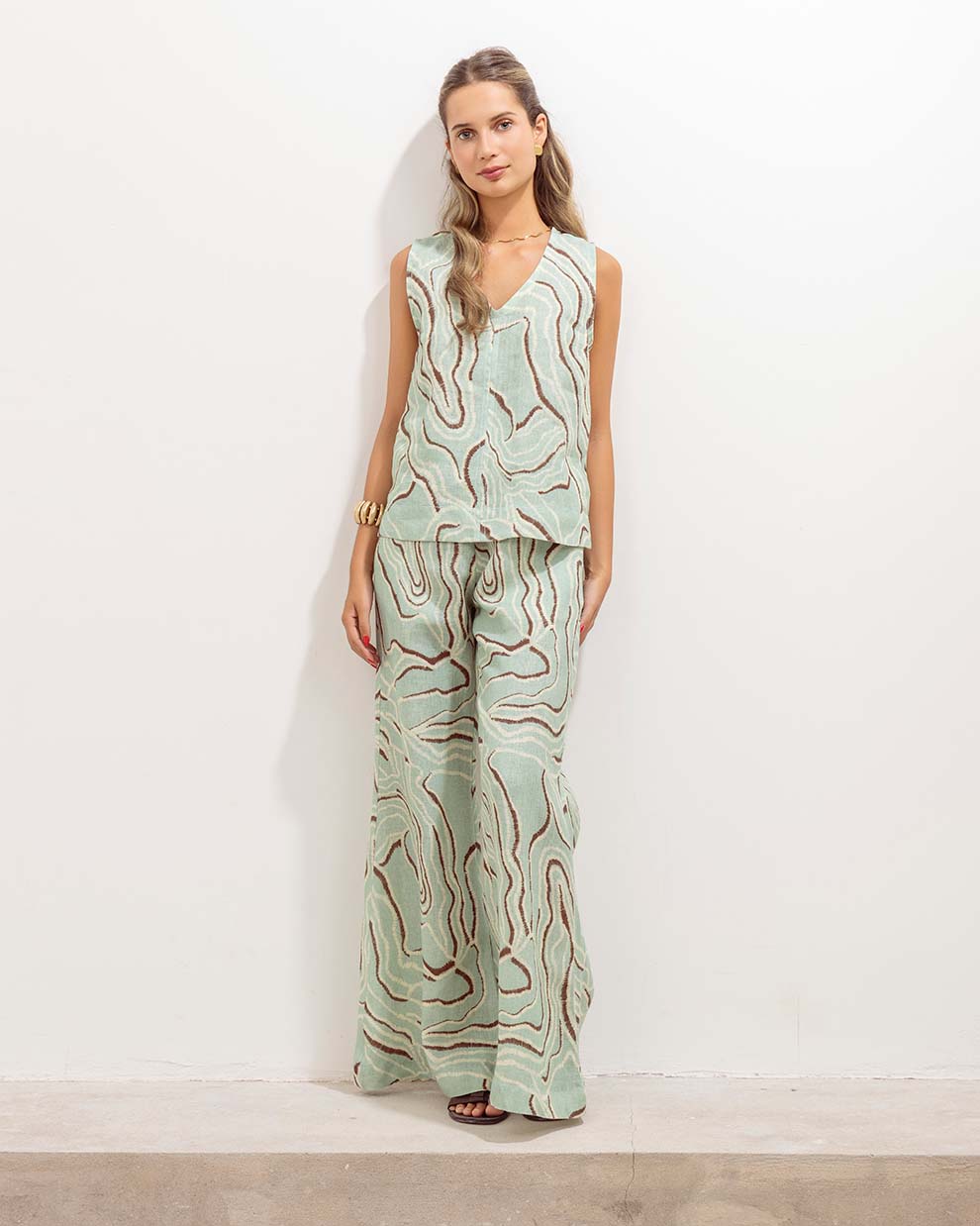 Ara Pant Waves Linen Green