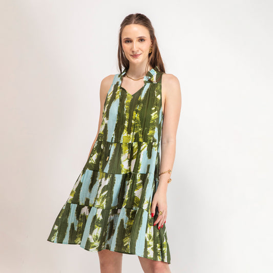 Silver Dress Short Olive Batik Bambula