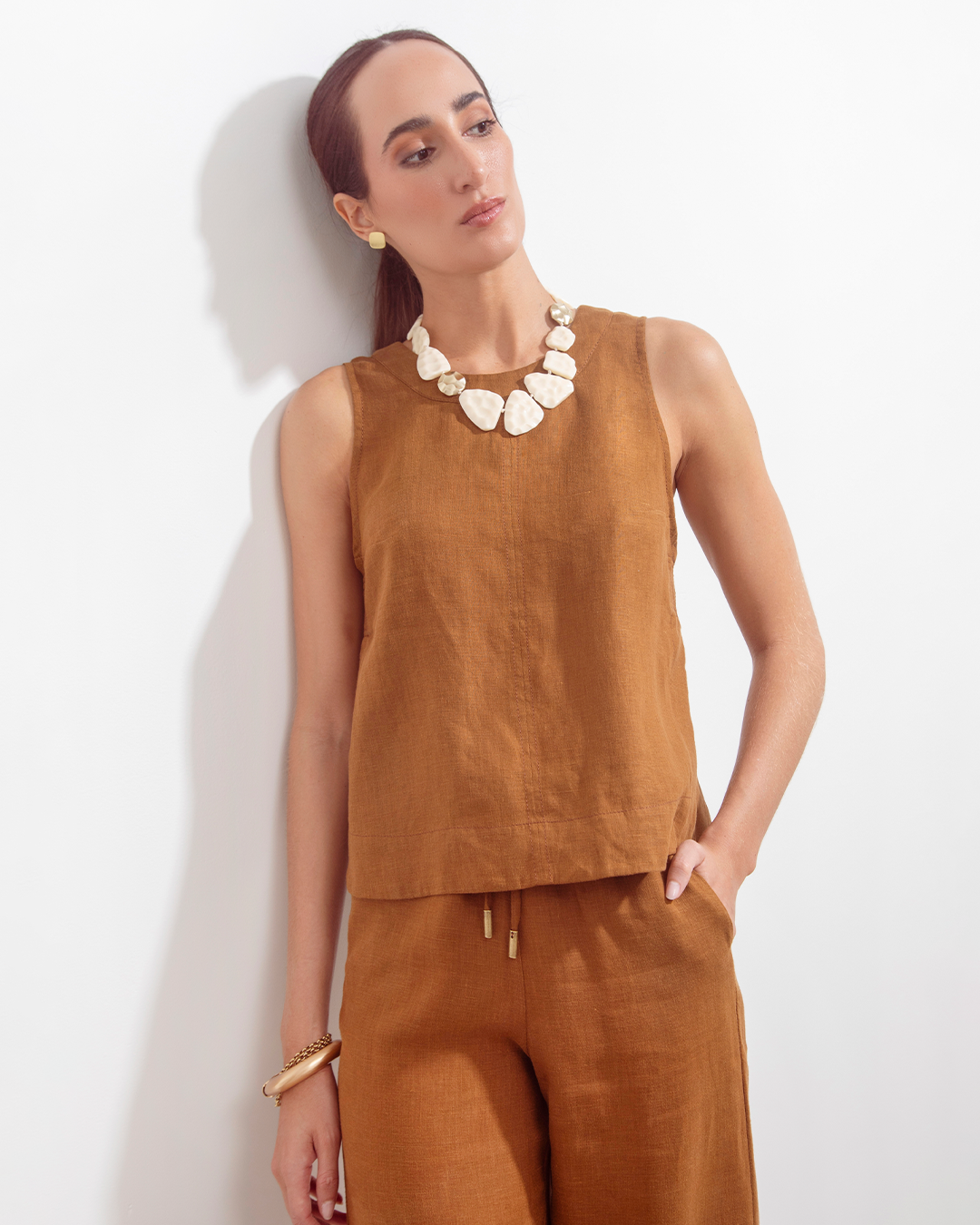 Sofia Blouse Coffee Linen