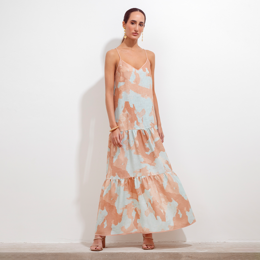 Renata Dress Acqua Acuarela Linen