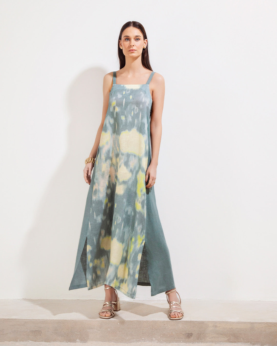 Teresita Dress Monet Teal Linen