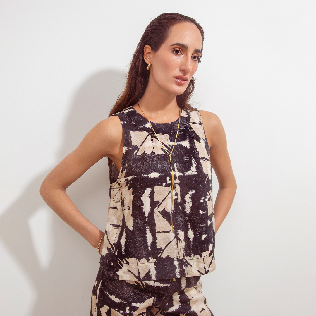 Sofia Blouse New Black Batik Linen
