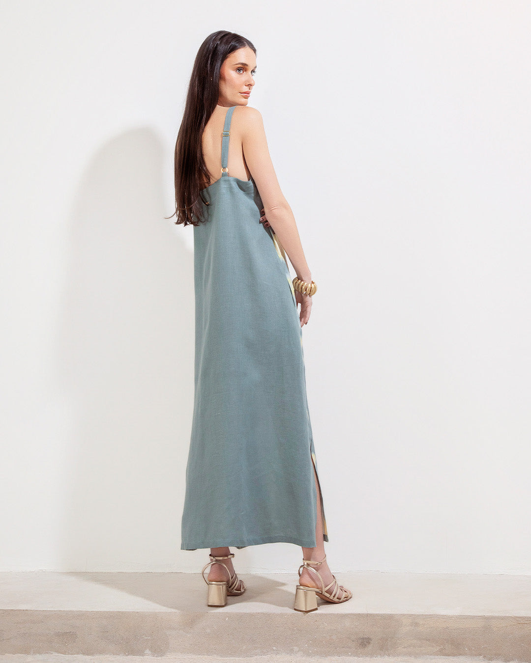 Teresita Dress Monet Teal Linen