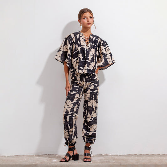 Isa Pant New Black Batik Linen