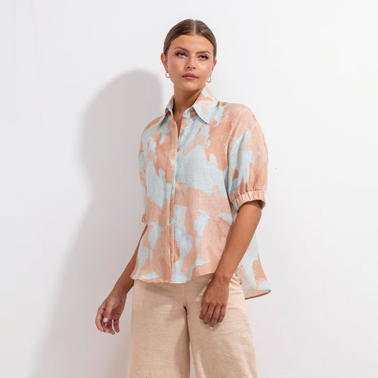Mar Shirt Aqua Acuarela Linen