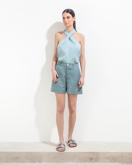 Oxford Short Teal Linen