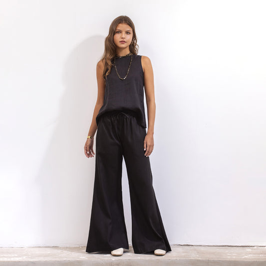 Jimena Blouse Black Linen and Jersey
