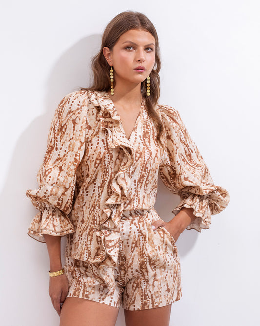 Viole Shirt Beige Print Linen