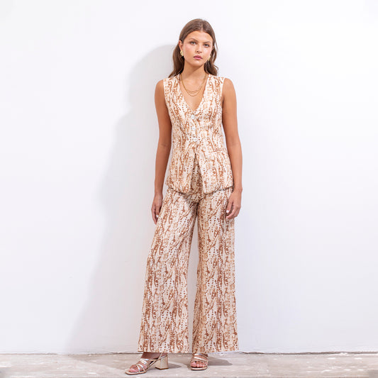 Pilar Pant Beige Print Linen
