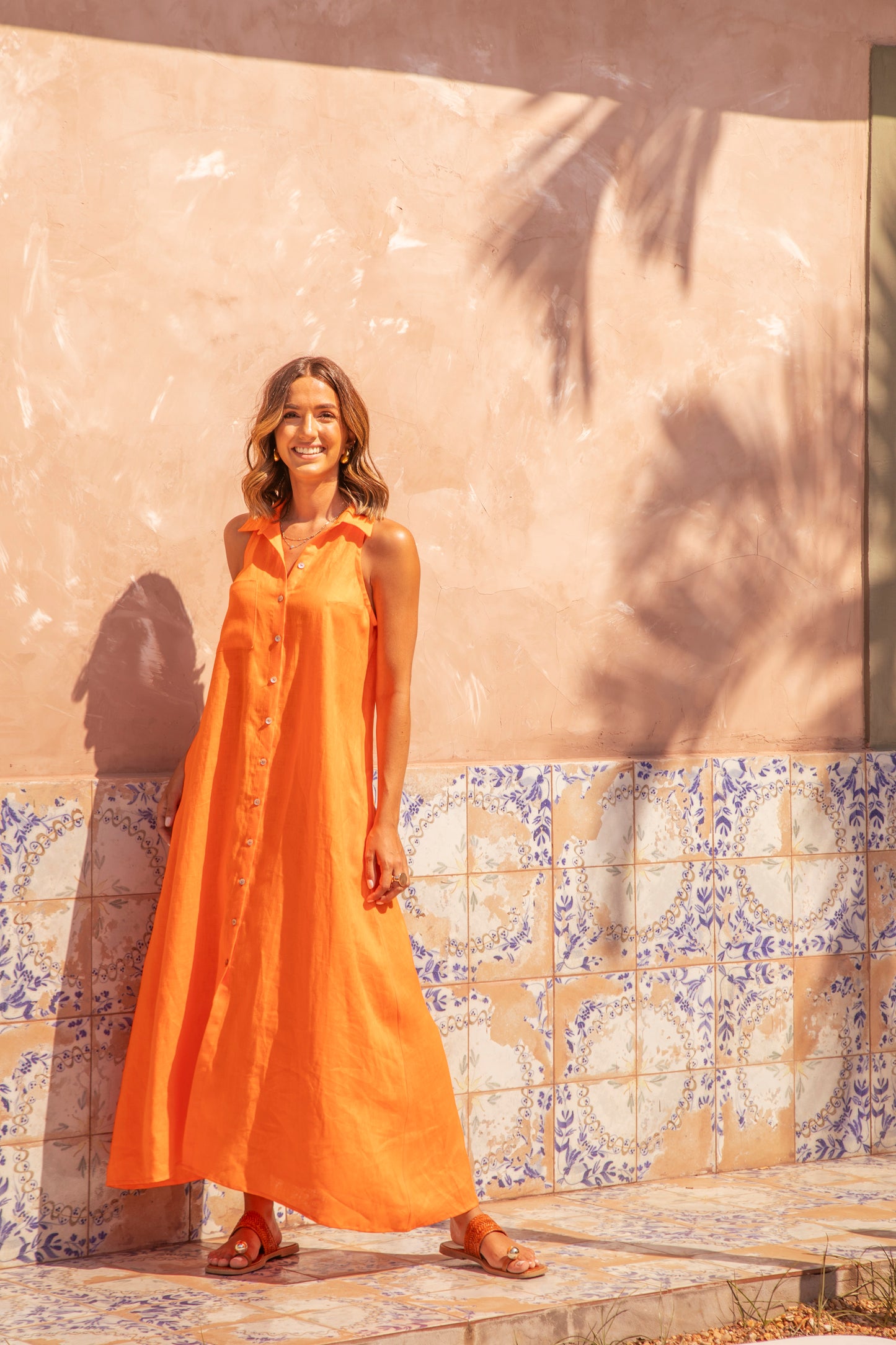 Sisa Linen Dress in Orange