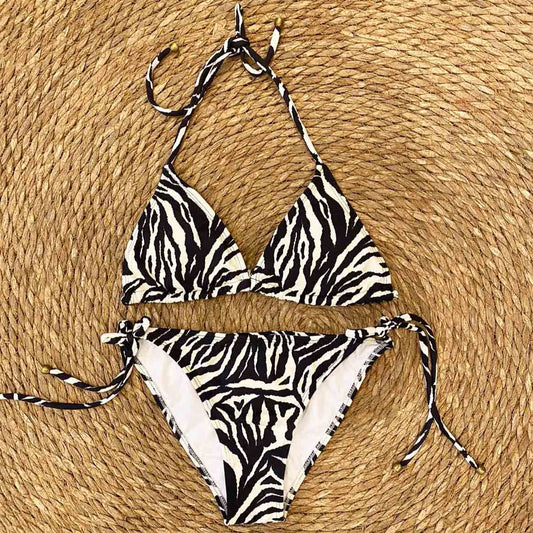 Triangle Zebra Print Bikini in Black