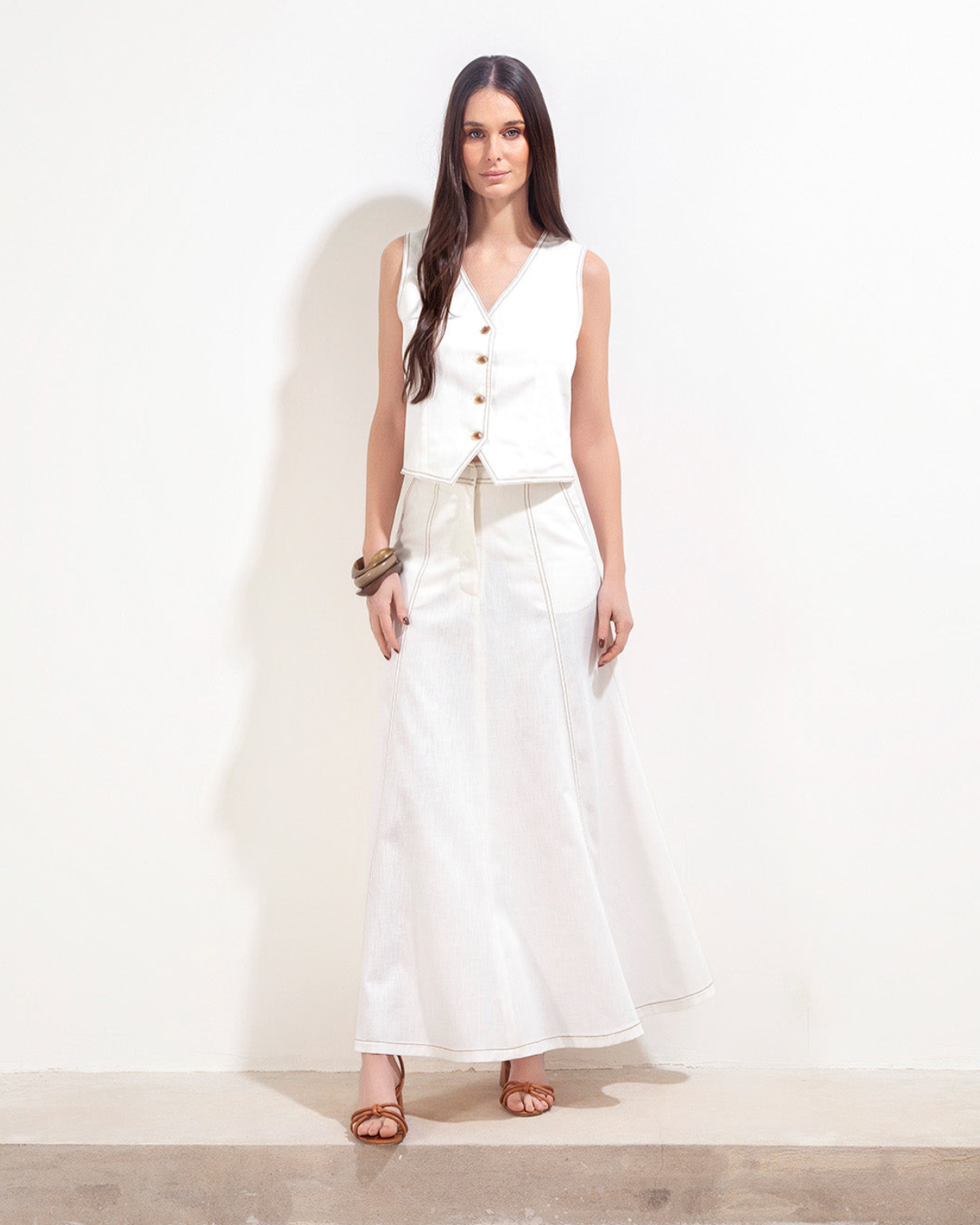 Nerea Skirt Off White Backstitch Chocolate