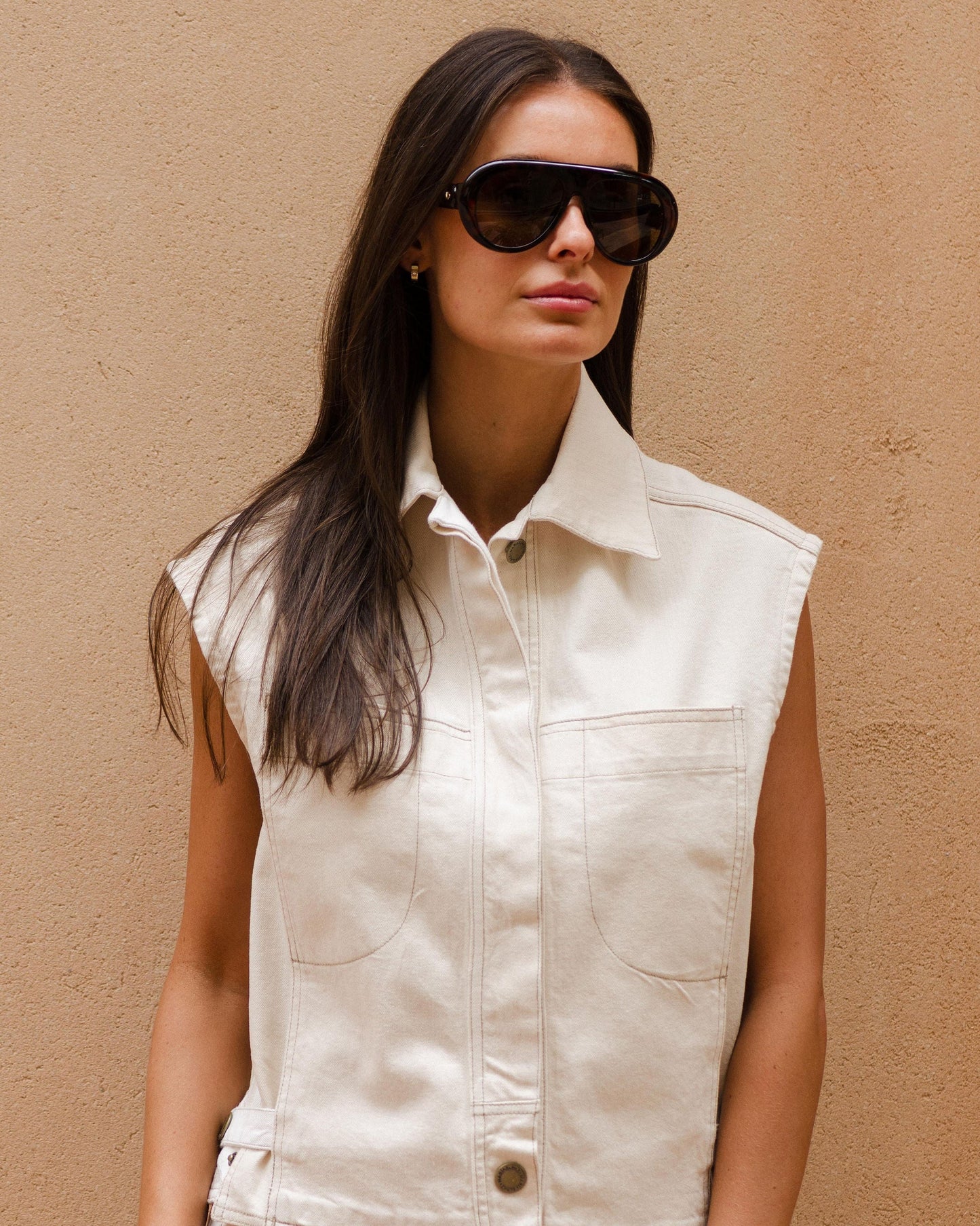 Trini Vest Ivory Denim