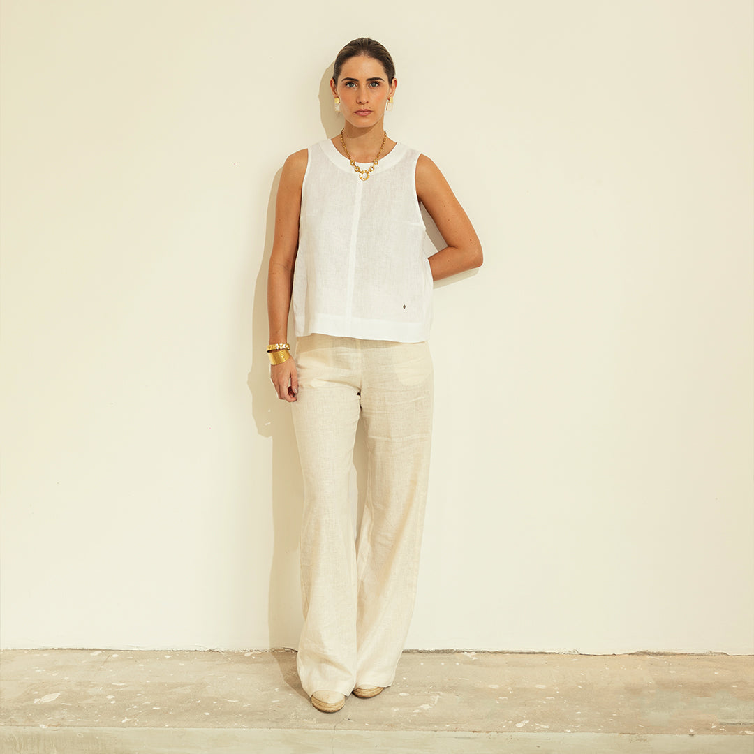 Teresa Pant in Sand Linen