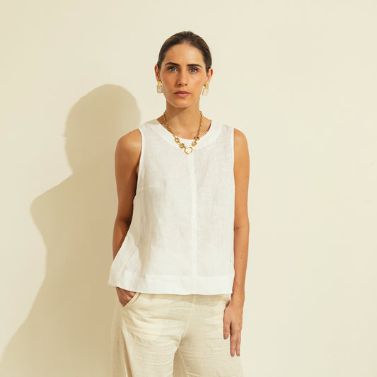 Sofia Blouse in White Linen