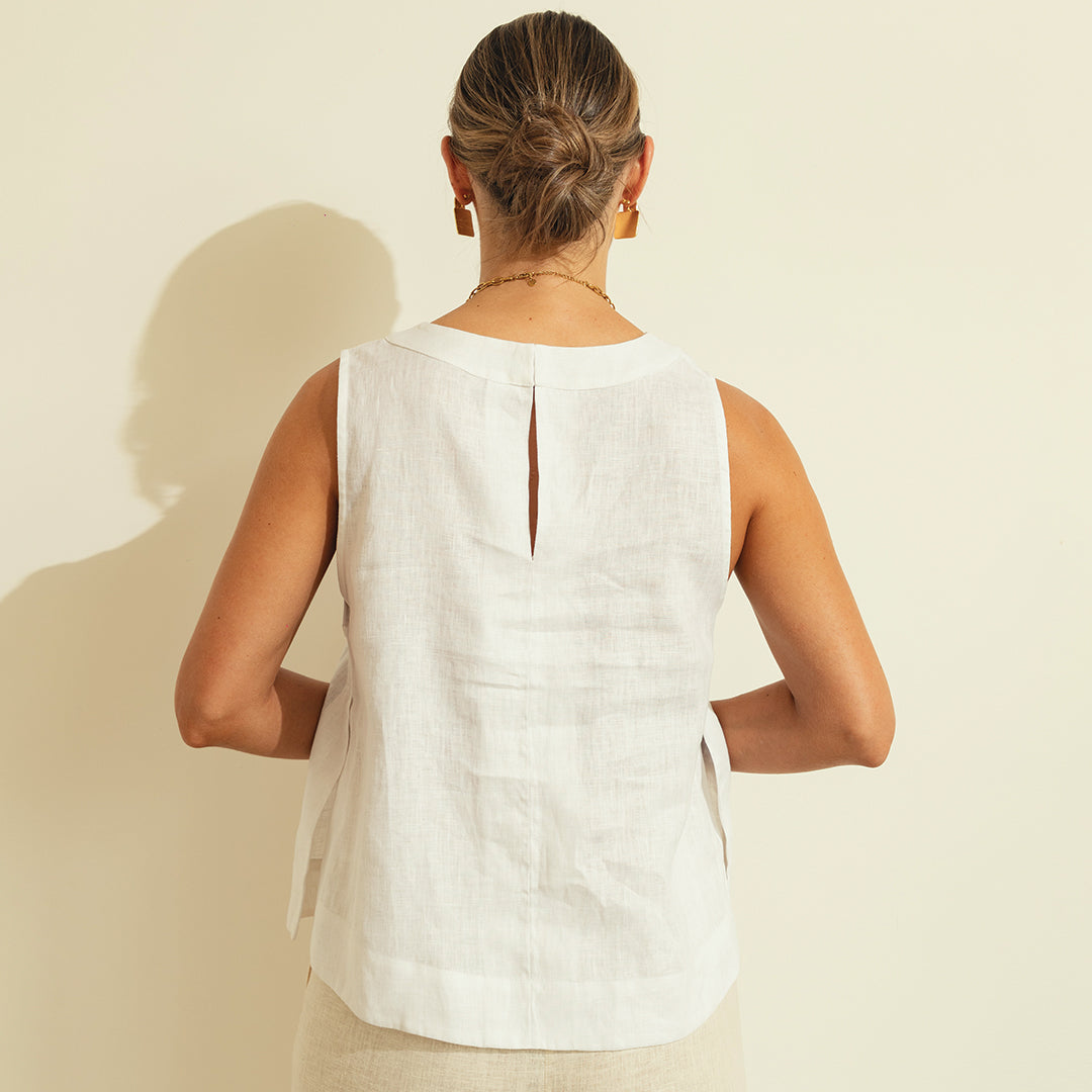 Sofia Blouse in White Linen