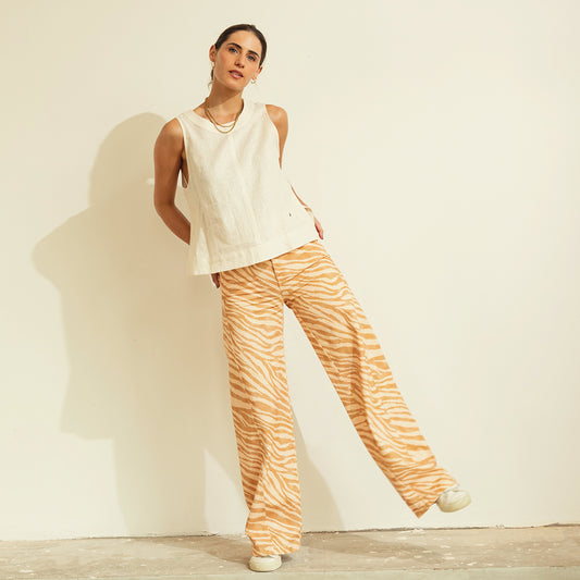 Wide Leg Cut Pant Zebra Beige