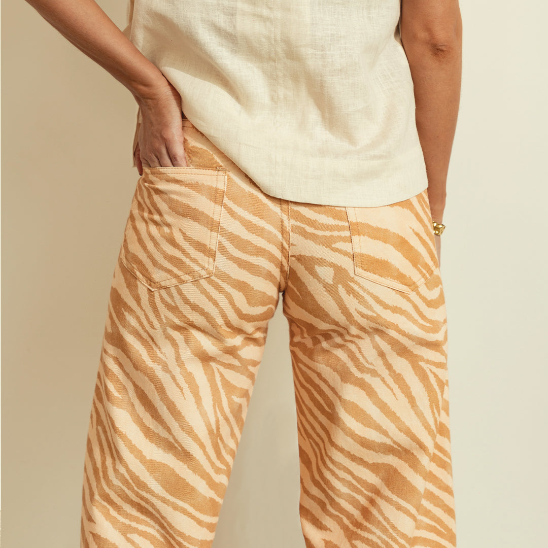 Wide Leg Cut Pant Zebra Beige