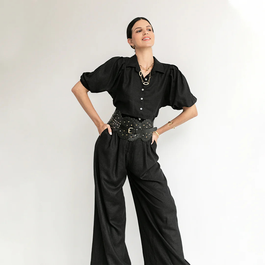 Caracol Linen Blouse in Black