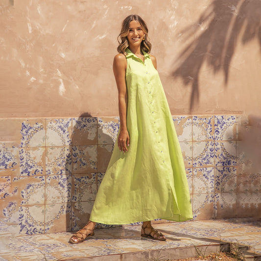 Sisa Linen Dress in Lime