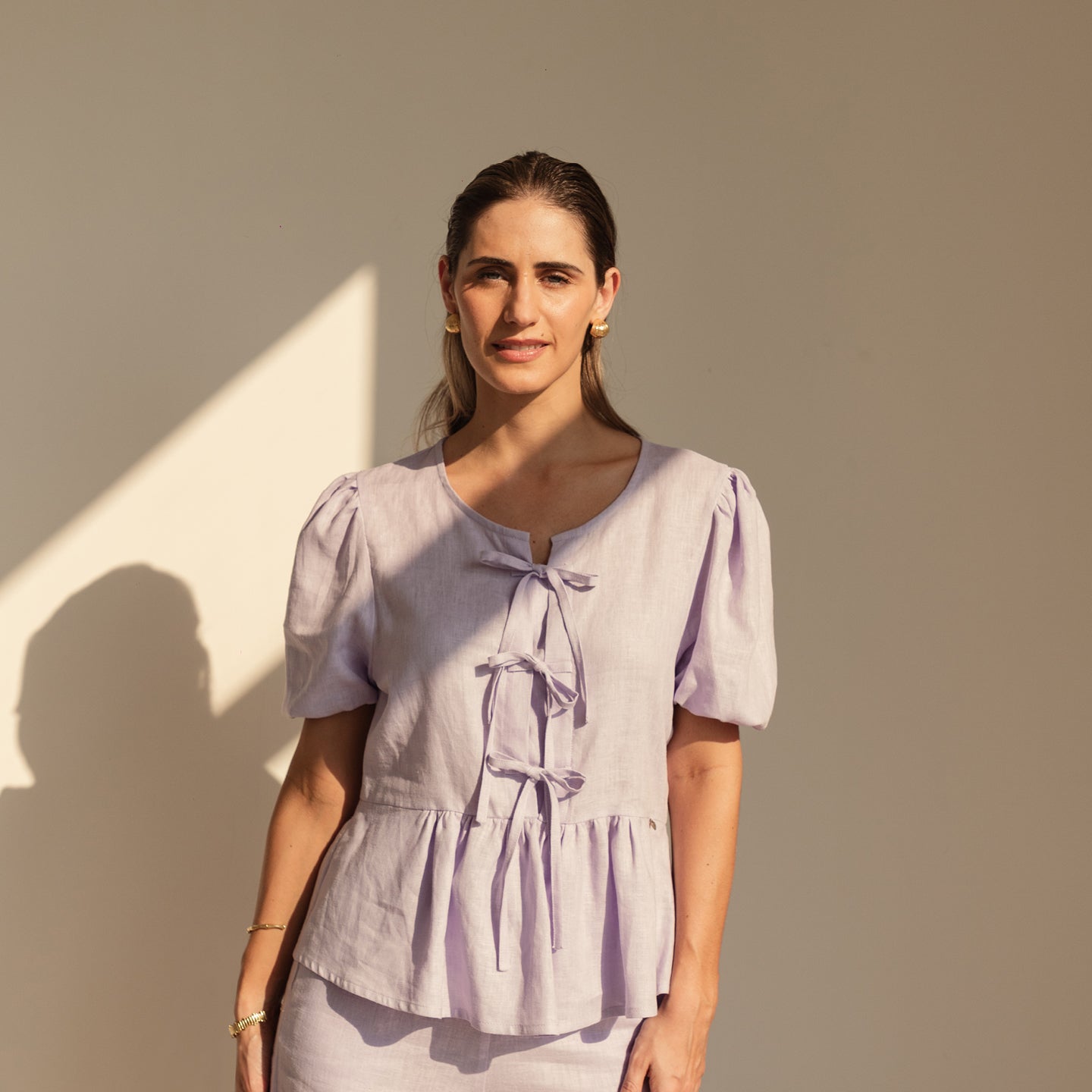 Bow Blouse in Lavender Linen