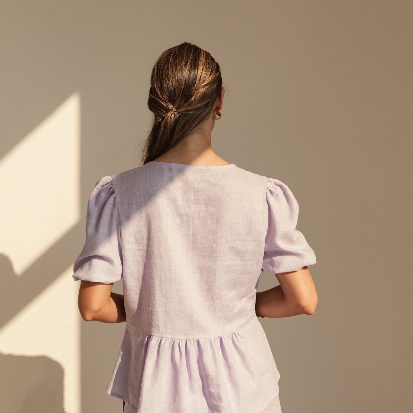 Bow Blouse in Lavender Linen