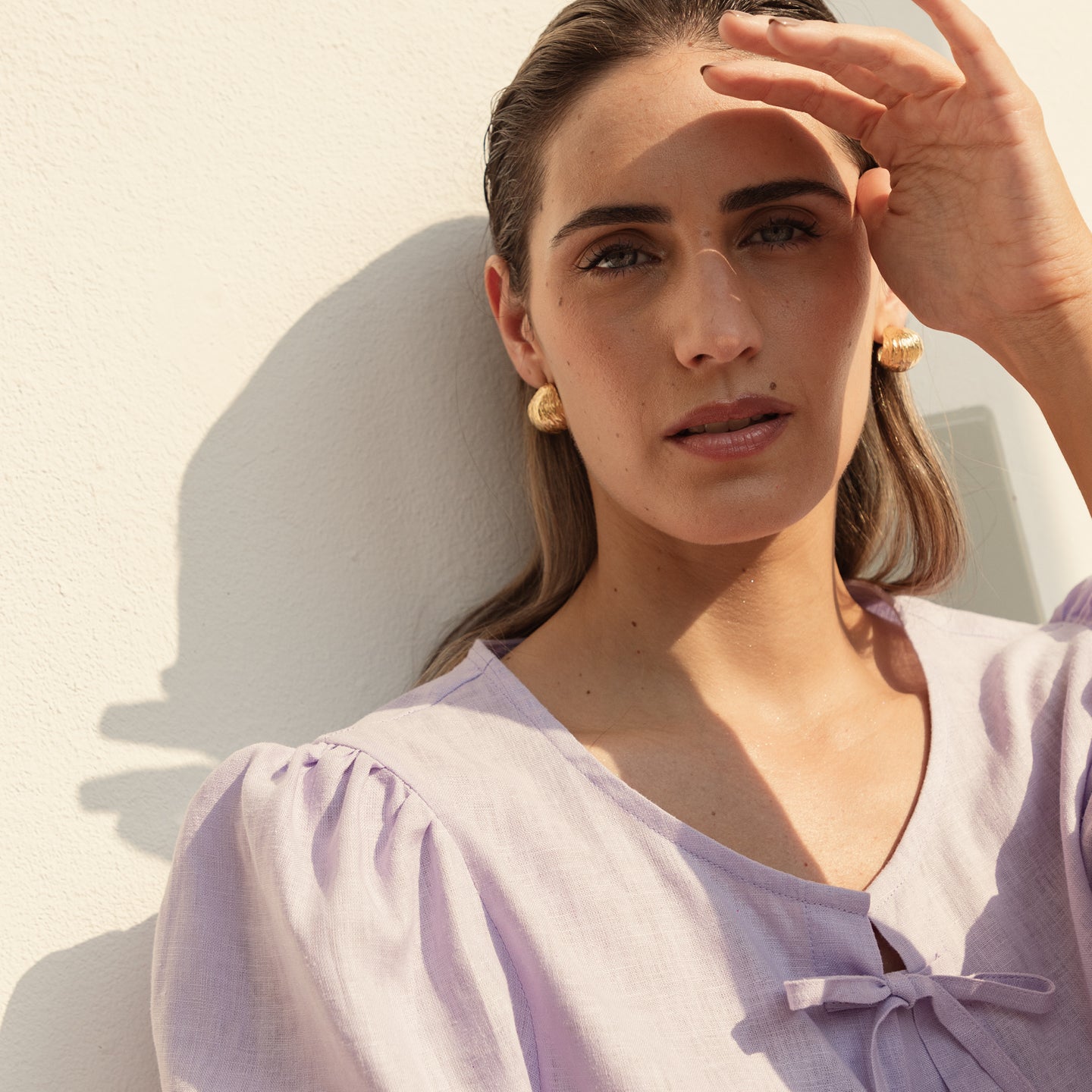 Bow Blouse in Lavender Linen