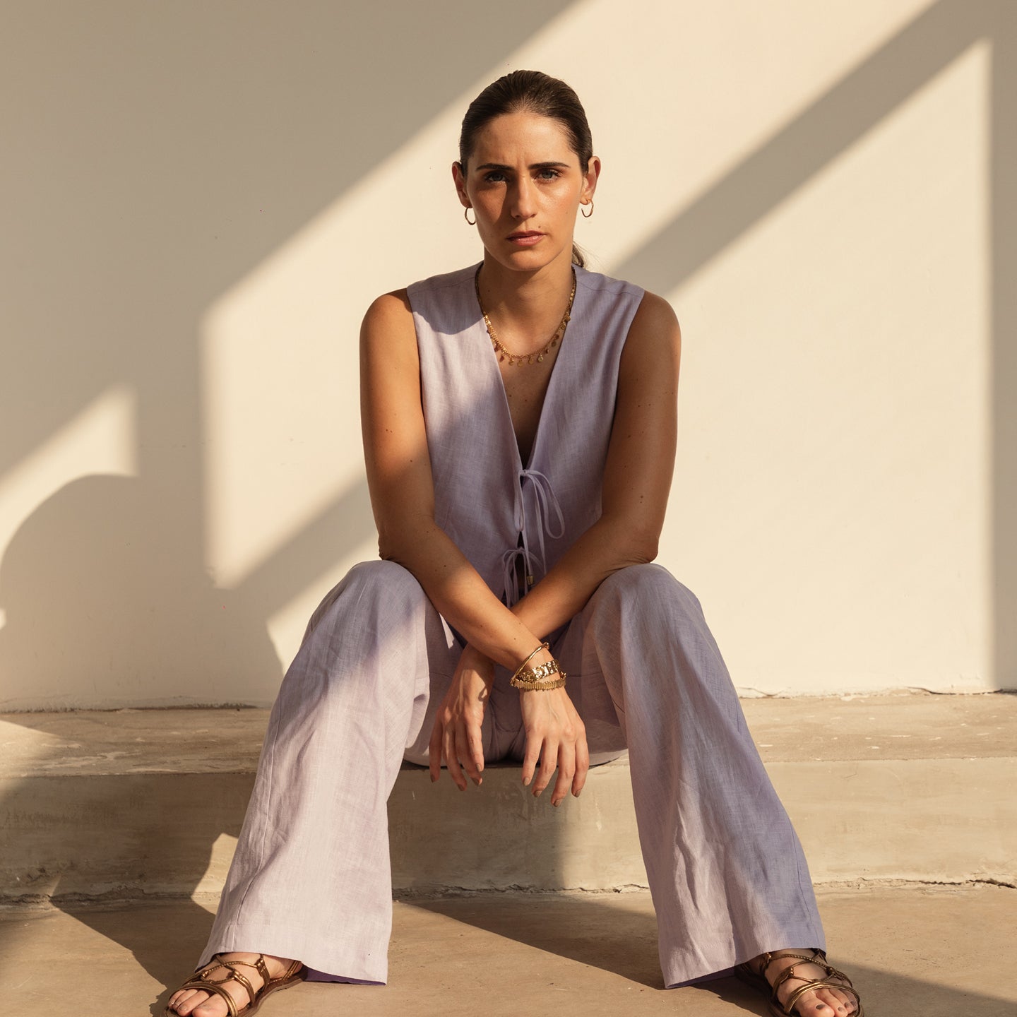 Coffee Vest in Lavender Linen