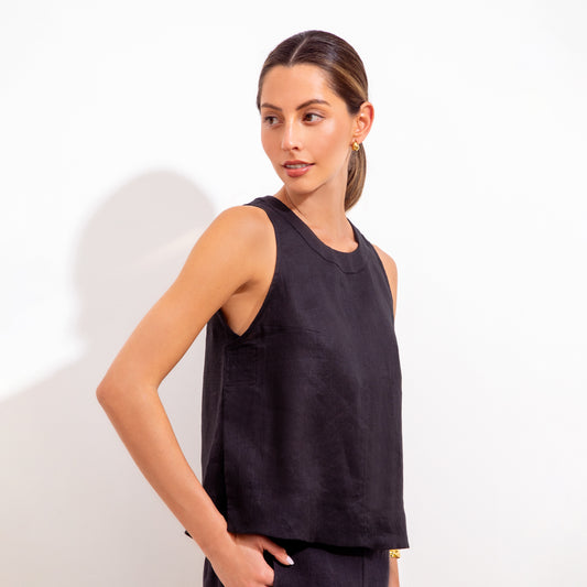 Sofia Blouse Black Linen