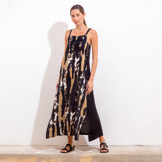 Teresita Dress Black Batik Linen