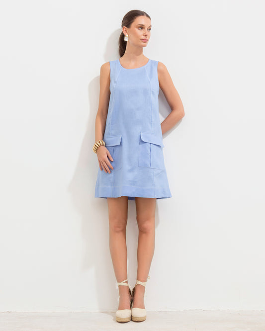 Marga Dress Blue Aura Linen
